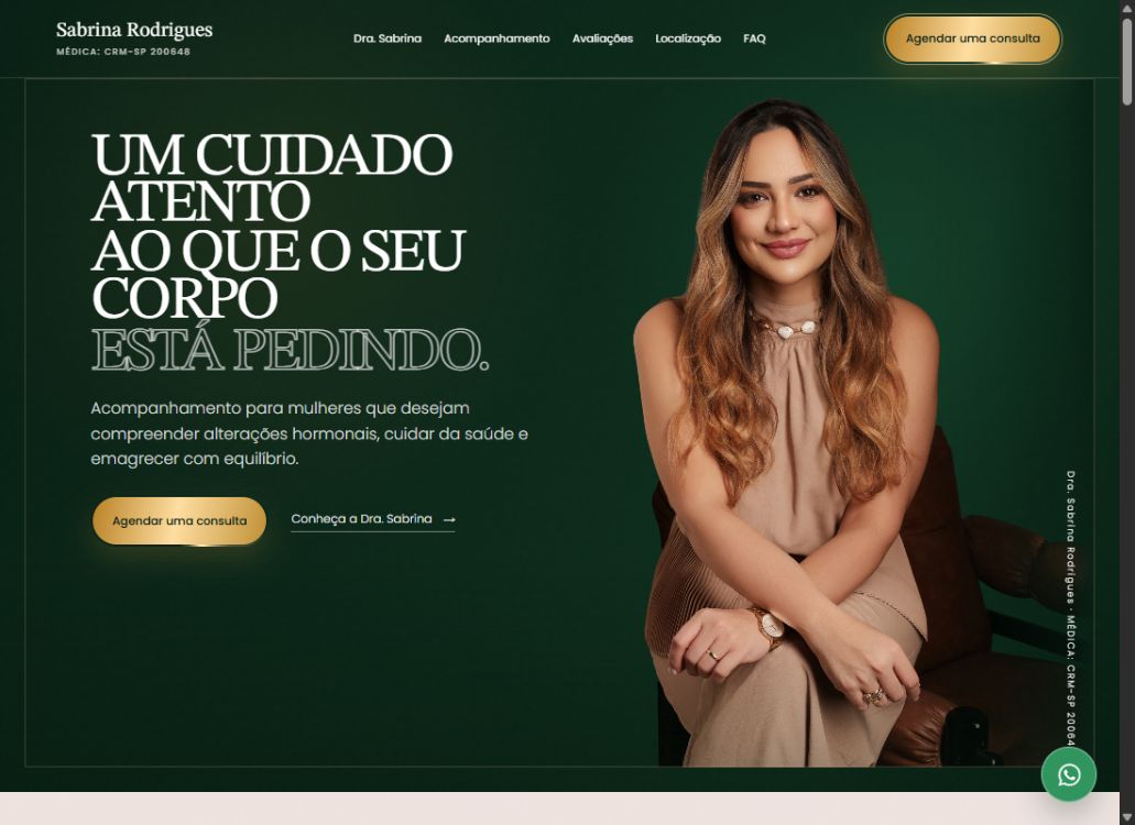 Página inicial do site da Dra. Sabrina Rodrigues